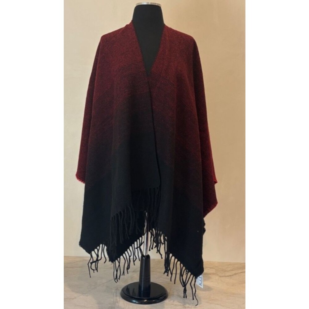 NWT K.I.T. Red Black Poncho Cape Wrap | 100% Acrylic | Holiday Gift Ready